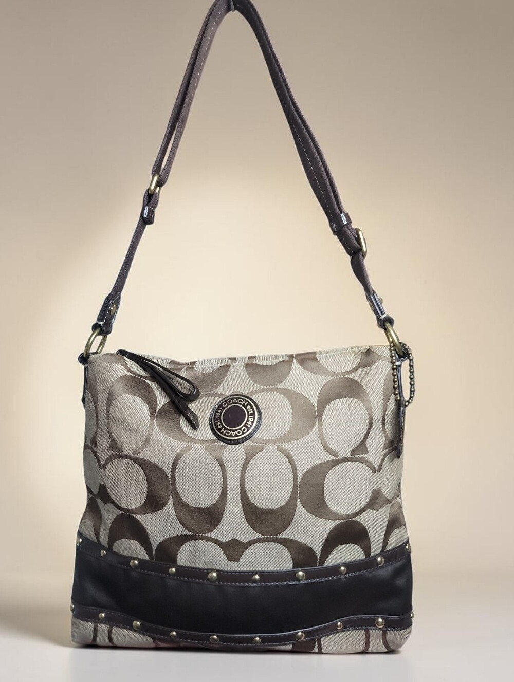 Coach Signature Stripe Studded Crossbody / Shoulder Bag EUC